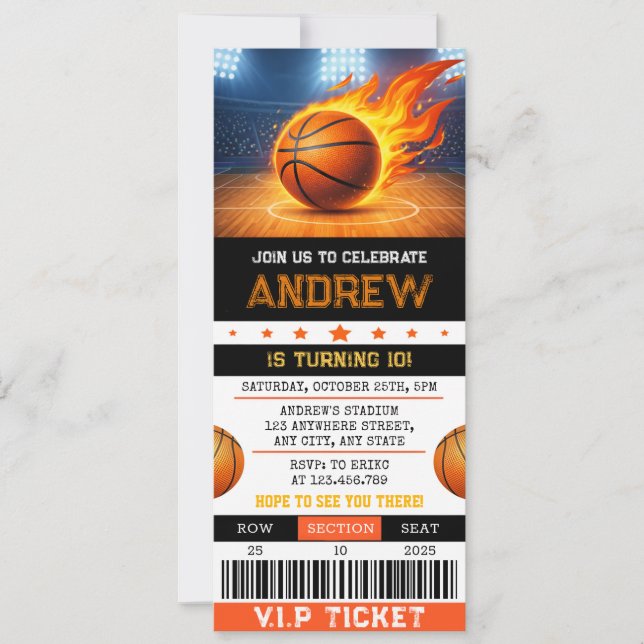 Personal Modern Basketball Ticket Birthday Invitation (Front)