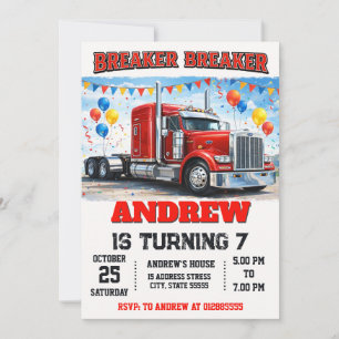 Personal modern boy Semi Truck birthday Invitation
