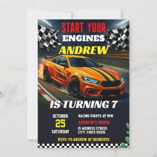 Personal modern boy Sport Race Car birthday Invitation