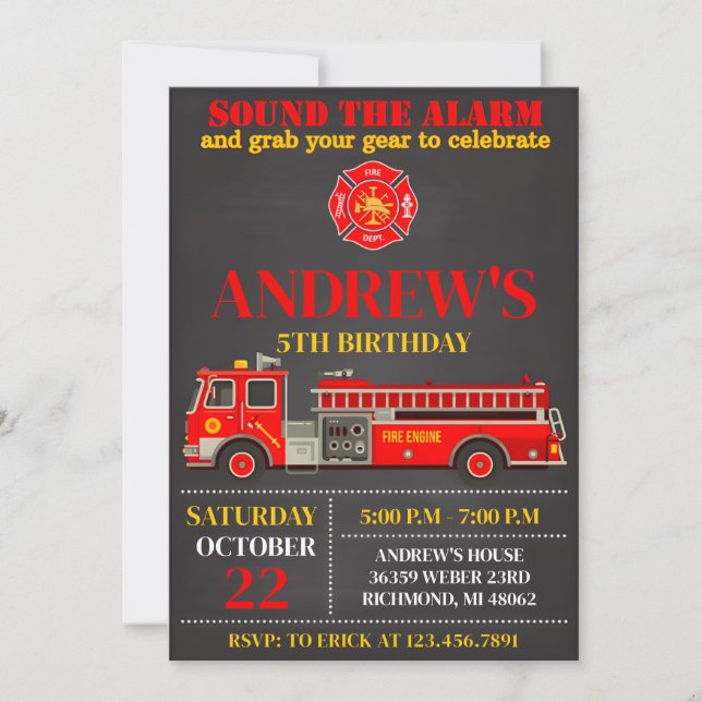 Personal Modern Firefighter Birthday Invitation (Front)