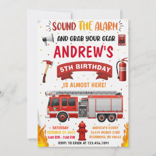 Personal Modern Firetruck Birthday  Invitation