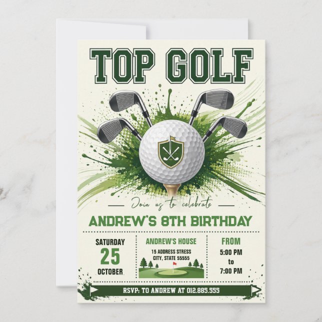 Personal modern Golf Birthday Invitation (Front)