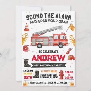 Personal Modern Kids' Fire truck Birthday Party  Invitation
