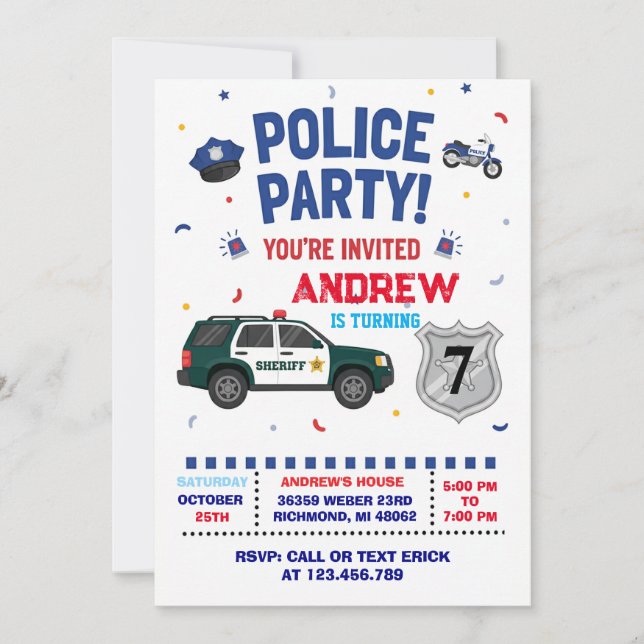 Personal Modern Kids' Police Birthday Invitation (Front)