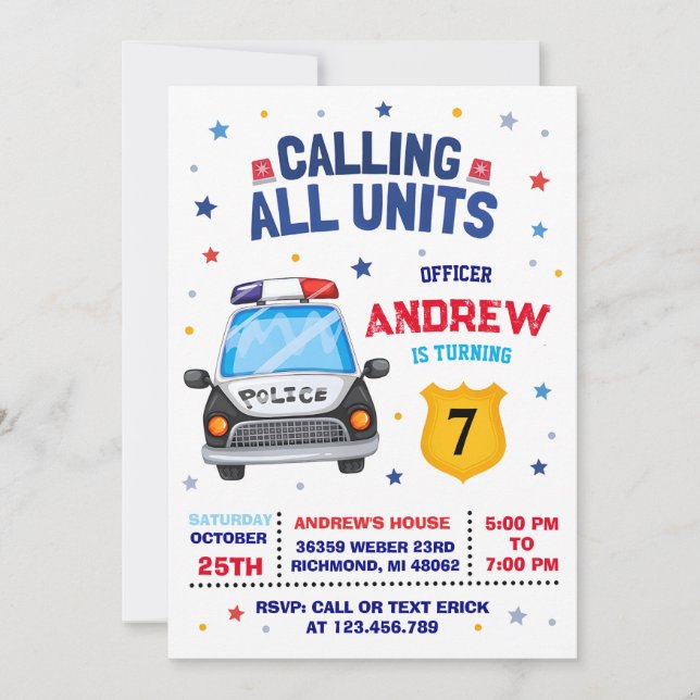 Personal Modern Kids' Police Birthday Invitation (Front)