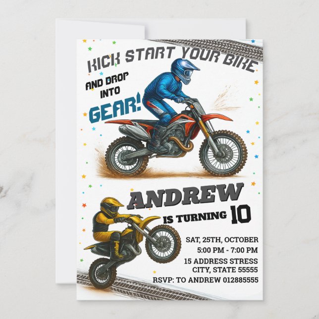 Personal Modern Motocross Dirt Motorbike Birthday  Invitation (Front)