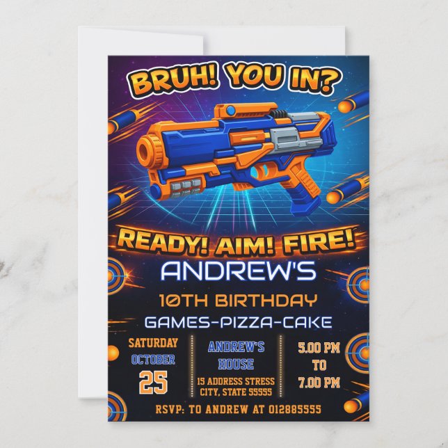 Personal modern Nerf Birthday Party Invitation (Front)