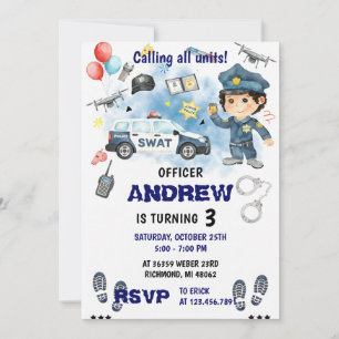 Personal Modern Police Officer birthday Party  Invitation