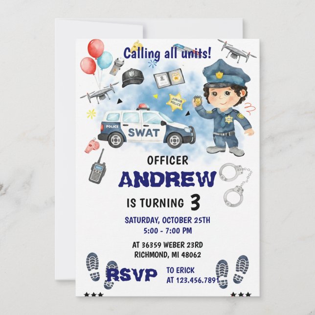 Personal Modern Police Officer birthday Party  Invitation (Front)