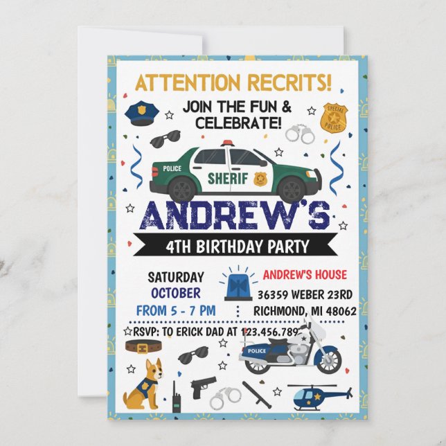 Personal Modern Sheriff Police Birthday party Invitation (Front)