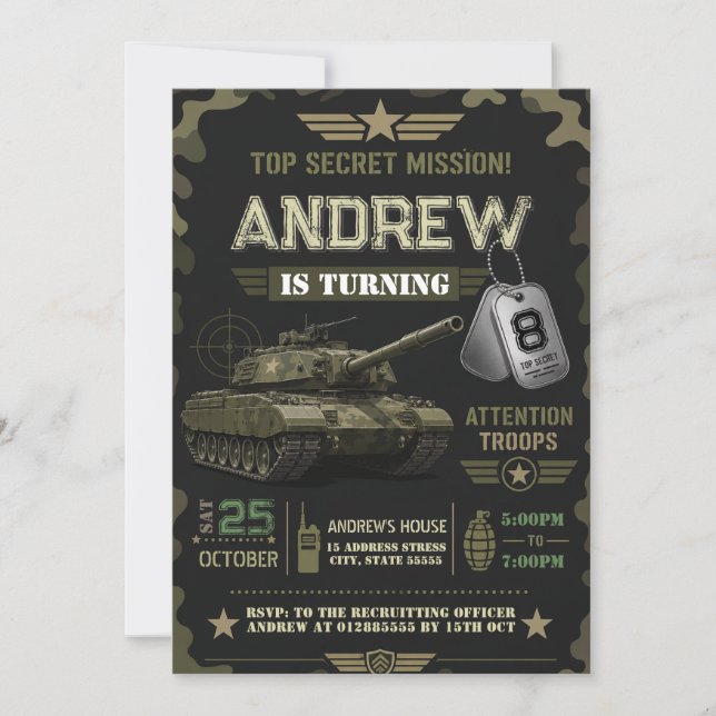 Personal modern Soldier Birthday Invitation (Front)