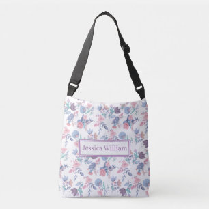 Personal Modern Watercolor Blue Hydrangeas Floral Crossbody Bag