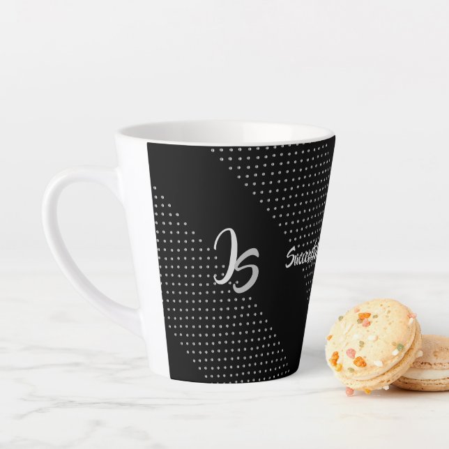 Personal Monogram Geometric Trendy Black Pattern Latte Mug (In Situ)