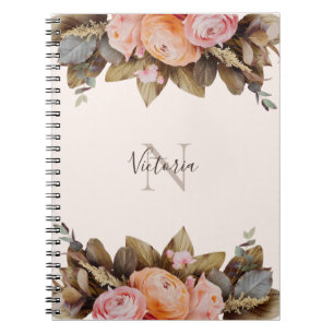 Personal Monogram Name Floral Pink  Notebook