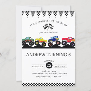 Personal Monster Truck Birthday party Boom Crash Invitation