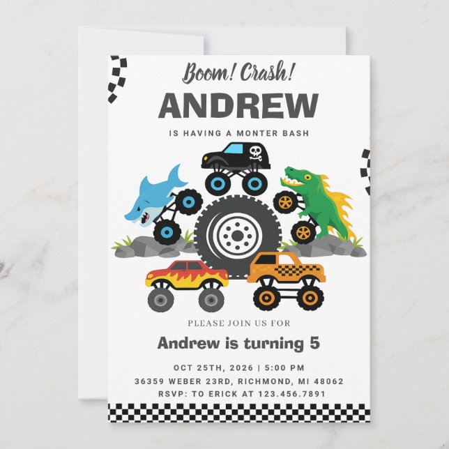 Personal Monster Truck Birthday Party For Boys Invitation (Front)