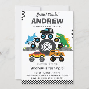 Personal Monster Truck Birthday Party For Boys Invitation