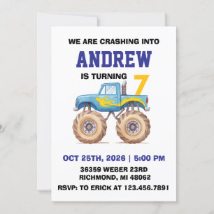 Personal Monster Truck Birthday Party for Boys Invitation