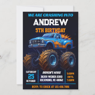 Personal Monster Truck Kids Party Birthday Invitation