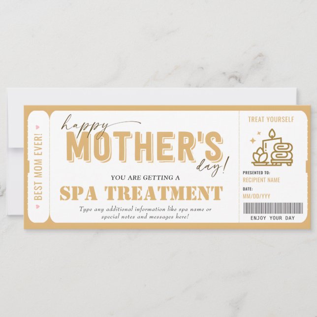 Personal Mother's Day Gift Spa Voucher Certificate Invitation (Front)