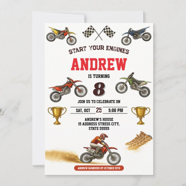 Personal Motorbike Motocross boy Birthday party Invitation (Front)
