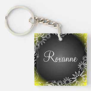 Personal name daisy floral yellow black keychain