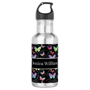 Personal Name Elegant Purple Bright Butterflies  532 Ml Water Bottle