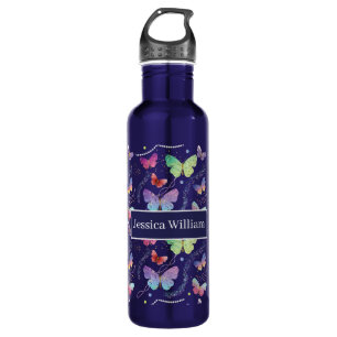 Personal Name Elegant Purple Bright Butterflies  710 Ml Water Bottle