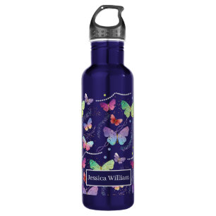 Personal Name Elegant Purple Bright Butterflies 710 Ml Water Bottle