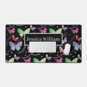 Personal Name Elegant Purple Bright Butterflies    Desk Mat