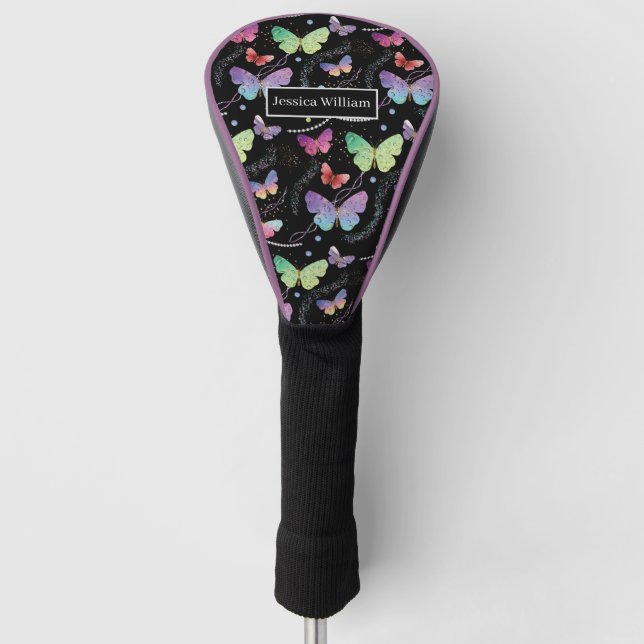 Personal Name Elegant Purple Bright Butterflies    Golf Head Cover (Front)