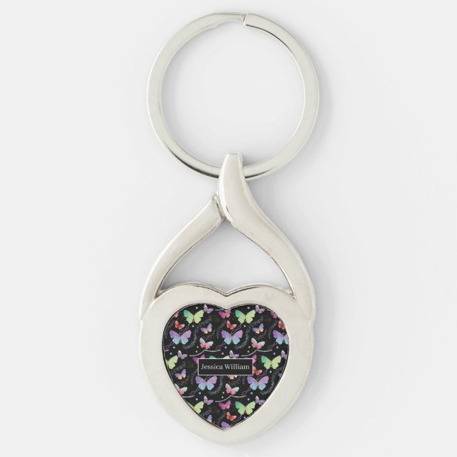 Personal Name Elegant Purple Bright Butterflies  Key Ring (Front)