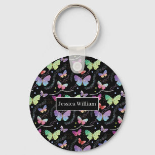 Personal Name Elegant Purple Bright Butterflies Key Ring