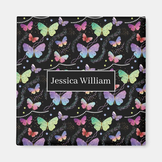 Personal Name Elegant Purple Bright Butterflies    Magnet (Front)