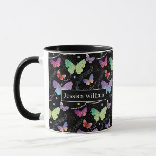 Personal Name Elegant Purple Bright Butterflies    Mug