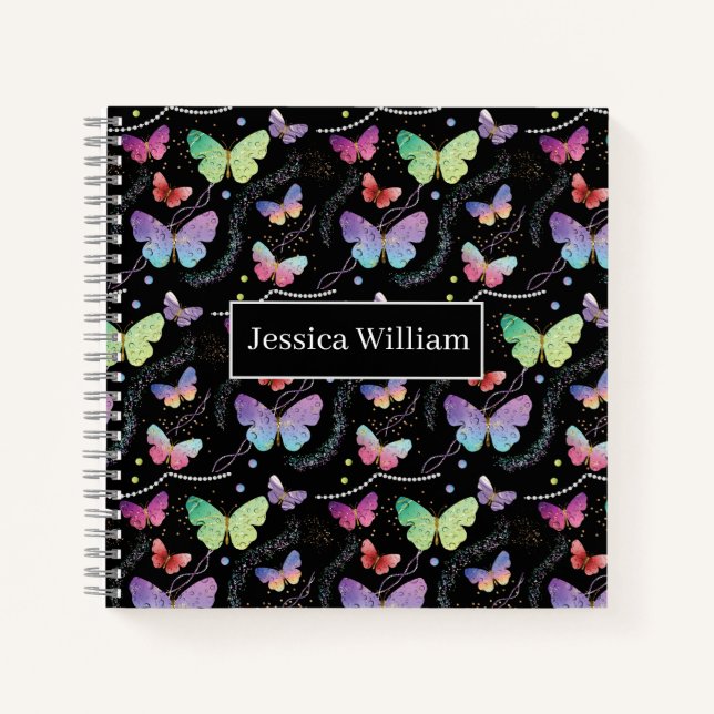 Personal Name Elegant Purple Bright Butterflies No Notebook (Front)