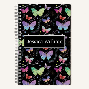 Personal Name Elegant Purple Bright Butterflies Notebook