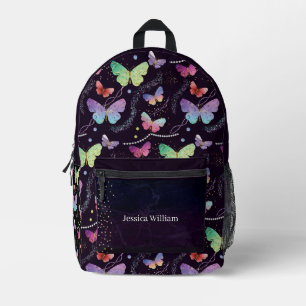 Personal Name Elegant Purple Bright Butterflies   Printed Backpack