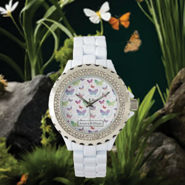 Personal Name Elegant Purple Bright Butterflies  Watch (Creator Uploaded)