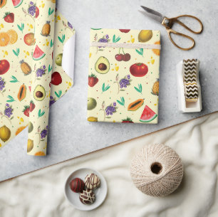 Personal Name Tropical Fruit And Vegetable Wrapping Paper