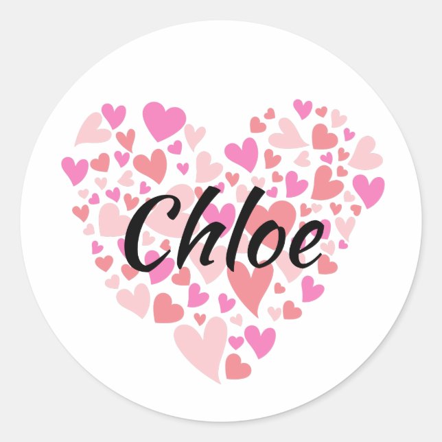 Personal Name with hearts Classic Round Sticker (Front)