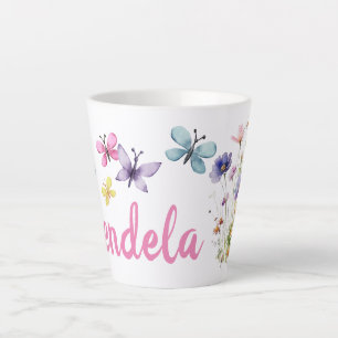 Personal name with wild flowers and butterflies latte mug