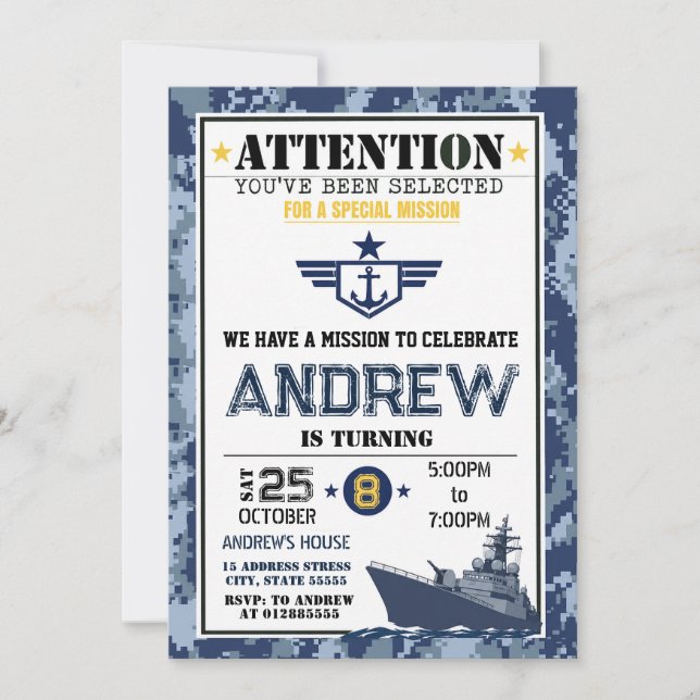 Personal Navy Birthday Invitation (Front)