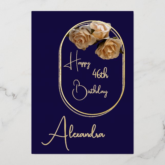 Personal Navy & Gold Named & Aged Birthday Card (Front)