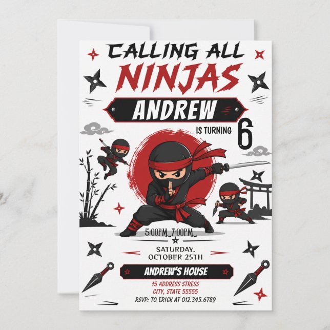 Personal Ninja Birthday party for boy Invitation (Front)