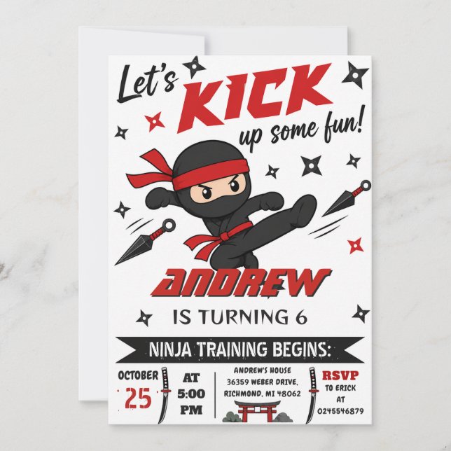 Personal Ninja birthday Party for boy Invitation (Front)