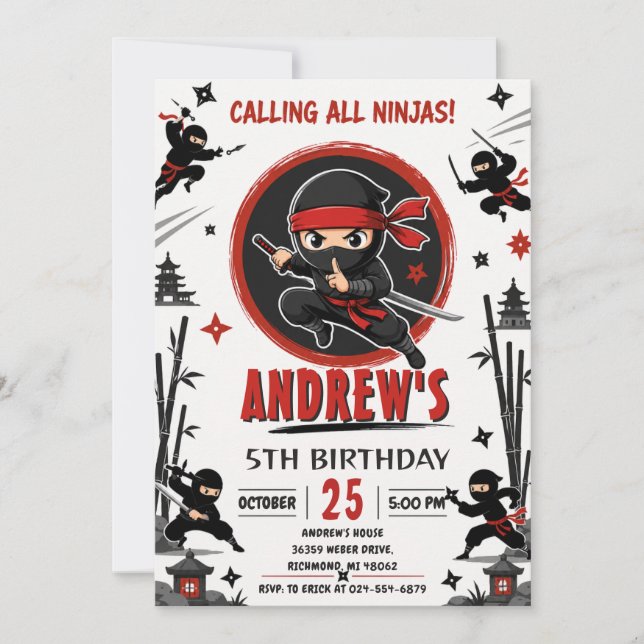 Personal Ninja boy Warrior Party birthday Invitation (Front)