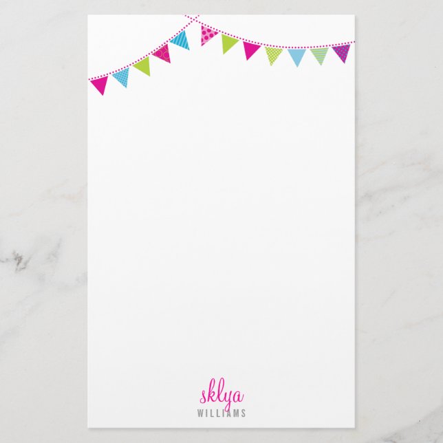 PERSONAL NOTE cute bright bunting aqua lime pink Stationery (Front)