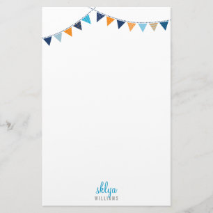 PERSONAL NOTE cute bright bunting blue orange Stationery