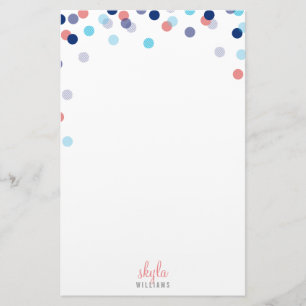 PERSONAL NOTE cute bright confetti navy blue coral Stationery